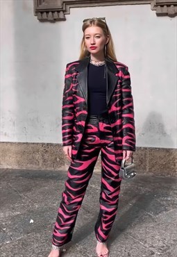Bowsdontcry leather pants in pink zebra print