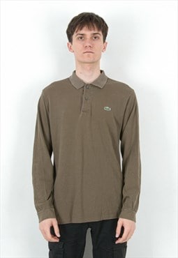 Vintage Men's M Polo Shirt Long Sleeve Brown Cotton Casual 4