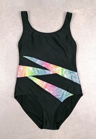 90's Retro Swimsuit One Piece Swimwear Black Sparkle Glitter