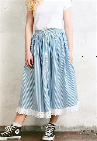 VINTAGE 90S WHITE AND BLUE STRIPE SUMMER SKIRT