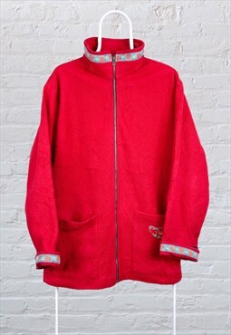 Vintage Fleece Jacket Polartec Floral Red Women's Large