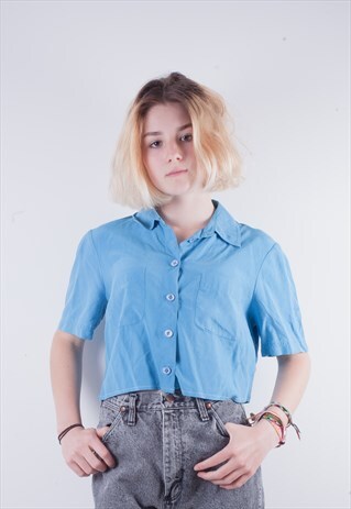 VINTAGE CROP SKY BLUE BLOUSE
