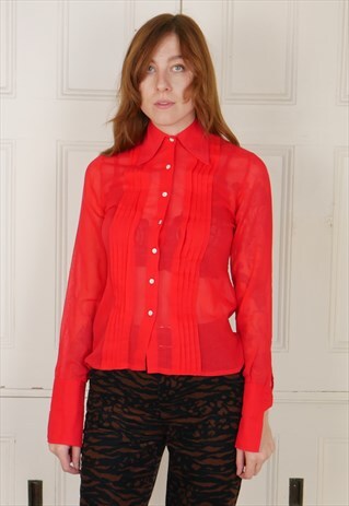 70S SHEER RED BLOUSE
