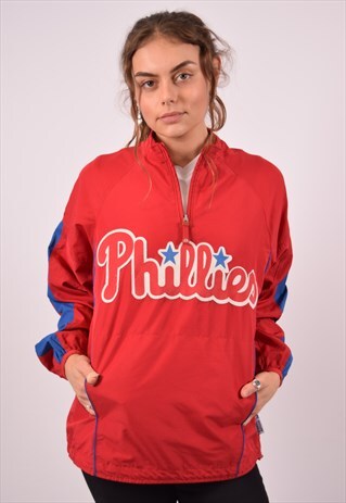 VINTAGE MAJESTIC PULLOVER PHILLIES JACKET RED