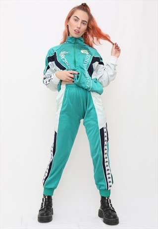 80'S VINTAGE KAPPA TEAL TRACKSUIT TOP AND BOTTOM SET