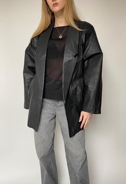 Vintage 80s Black Leather Jacket Size M/L