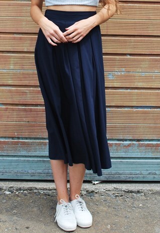 VINTAGE 90S NAVY PLEAT MIDI SKIRT