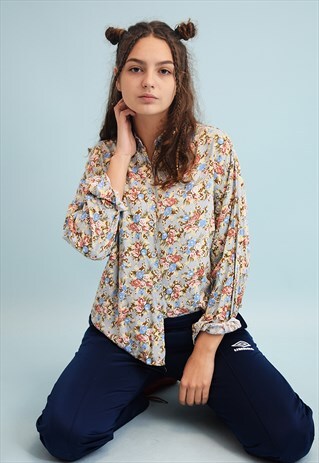 90'S RETRO ROSE PRINT OVERSIZED MOMS SHIRT TOP