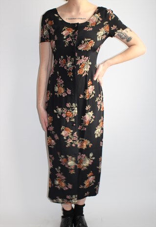 VINTAGE FLORAL LONG BUTTON UP DRESS