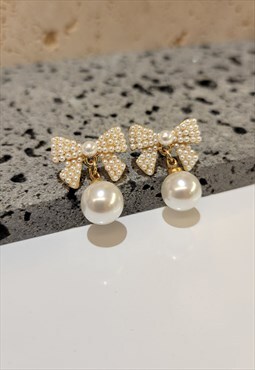 Bow Faux Pearl Earrings