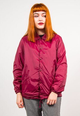 VINTAGE 90'S MAROON POPPER FASTEN COACH JACKET