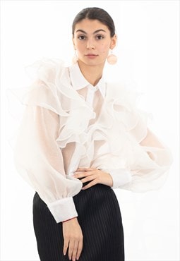Multi Layer ruffles design sheer organza shirt in White