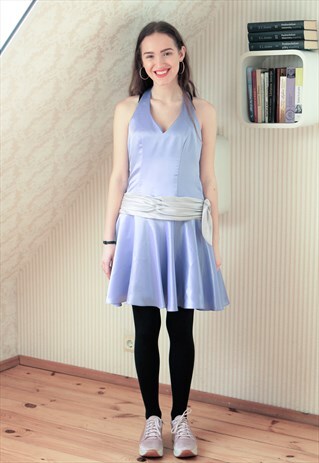 LIGHT PURPLE HALTER NECK PROM DRESS