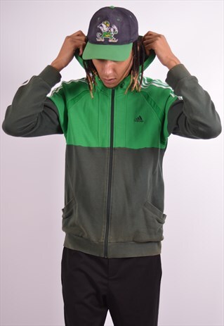 ADIDAS MENS VINTAGE HOODIE SWEATER LARGE GREEN 90S