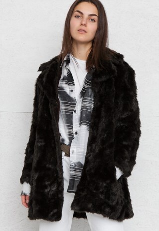 VINTAGE BLACK FAUX FUR COAT
