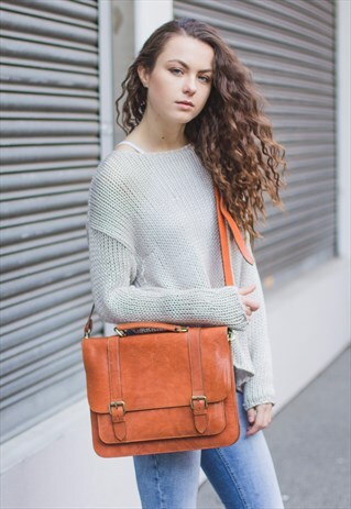 TAN ORANGE LEATHER WORK LAPTOP SATCHEL