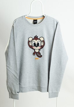 Vintage Embroidered Pancoat Monkey Sweatshirt Grey