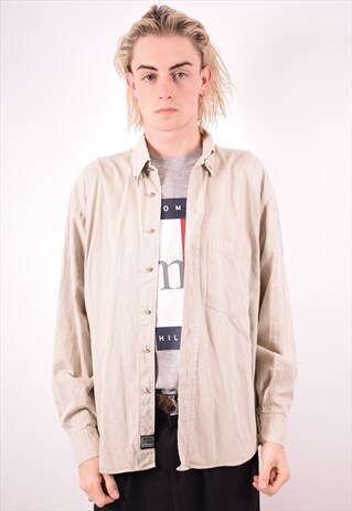 VERSACE MENS VINTAGE SHIRT LARGE BEIGE 90S