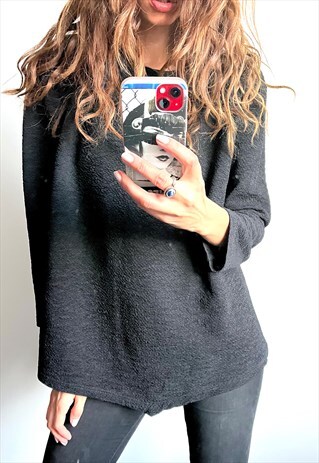 90S BLACK MINIMAL BASIC LONG SLEEVE TOP BLOUSE JUMPER