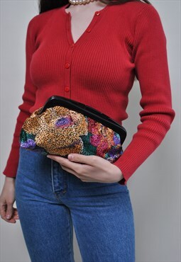 Multicolor boho purse, vintage rave festival clutch, flowers