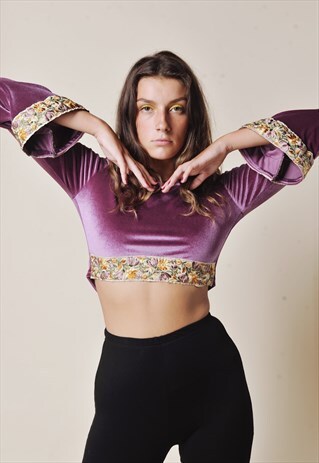 LILAC VELVET BELL SLEEVE WITH INDIAN EMBELLISHMENT