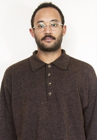 ZEGNA 90S MINIMALIST LUXURY BROWN MARLED KNIT POLO XL