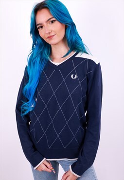 Vintage Fred Perry Knitted Jumper in Blue