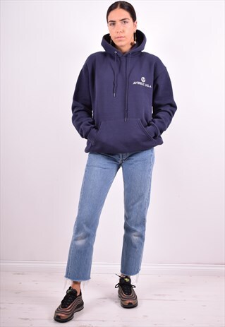 AVIREX WOMENS VINTAGE HOODIE JUMPER MEDIUM NAVY BLUE 90'S