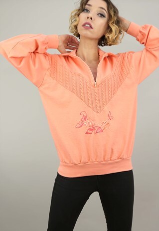 VINTAGE 80S/90S OVERSIZED PINK EMBROIDERED SWEATER TOP