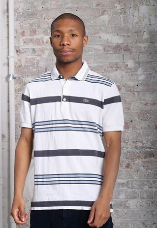 VINTAGE LACOSTE STRIPED POLO SHIRT WHITE BLUE