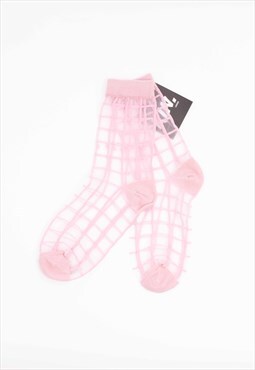 New Pink Mesh Check Pattern Pair Of Socks