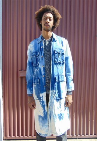 90S GRUNGE LUXURY RECLAIMED BLEACHED DENIM TRENCH COAT