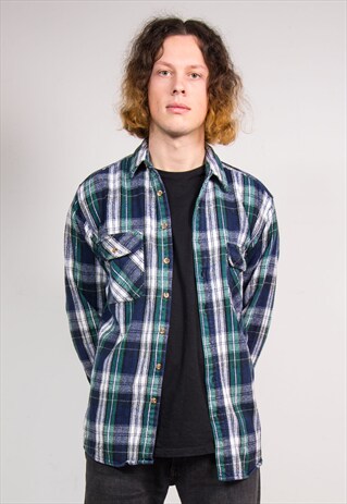 90'S VINTAGE CHECK PATTERN GRUNGE FLANNEL SHIRT