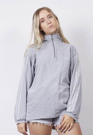 VINTAGE 90'S ADIDAS STRIPE GREY ZIP-UP SWEATER