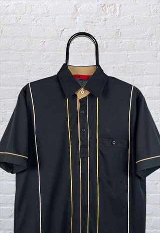 VINTAGE GABBICI POLO SHIRT STRIPED BLACK MEDIUM