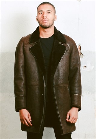 VINTAGE SHEEPSKIN SHERPA LEATHER COAT