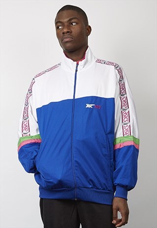 VINTAGE 80'S ASICS TAPED WHITE/ MULTICOLOUR TRACKSUIT JACKET