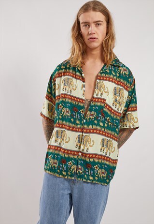 VINTAGE ELEPHANT PRINT SHORT SLEEVE SHIRT