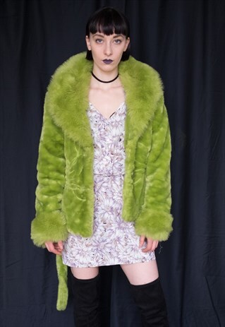 VINTAGE 90'S FAUX VIVID GREEN FUR