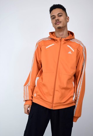 VINTAGE 90'S ORANGE ADIDAS ZIP UP JACKET WITH HOOD