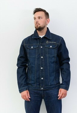 MERCEDES BENZ Vintage men's L Denim Jacket Blue Jean Button 