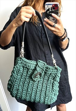 Rope Chunky Knitted Cable Knit Green Boho Shoulder Bag 