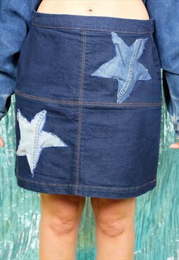denim skirt star reworked mini skirt streetwear double denim