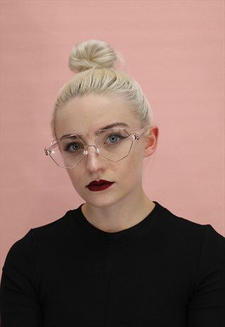 DREAMUNG HEXAGON GOLD FRAME CLEAR LENS GLASSES