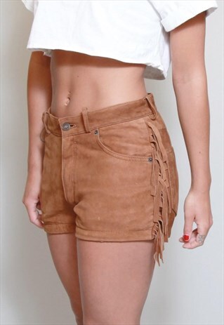 VINTAGE 1970'S SOFT BROWN FRINGED LEATHER SHORTS