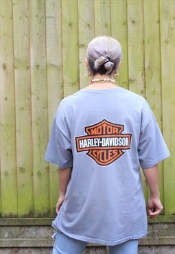 Vintage Y2K Harley Davidson spellout t shirt in grey