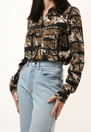 90S VINTAGE CALVIN KLEIN KHAKI SHIRT BLOUSE 865