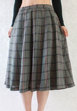 Vintage Check Skirt Green M T349