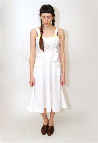 EMBROIDERED DRESS (S) VINTAGE 70S PINAFORE OVERALL SUMMER