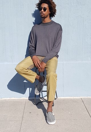 90S MINIMALIST TEXTURED SILK FEEL GREY MOCK NECK SWEATER XL